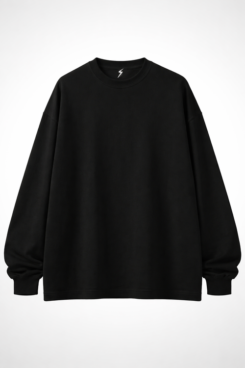 Black Solid Oversized Long sleeves T-shirt