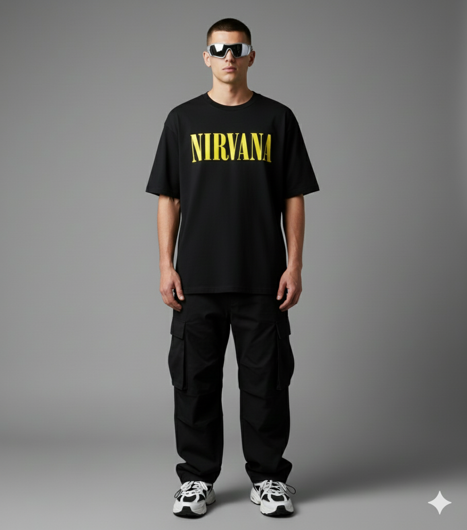 NIRVANA BLACK Back Printed Oversized T-shirt