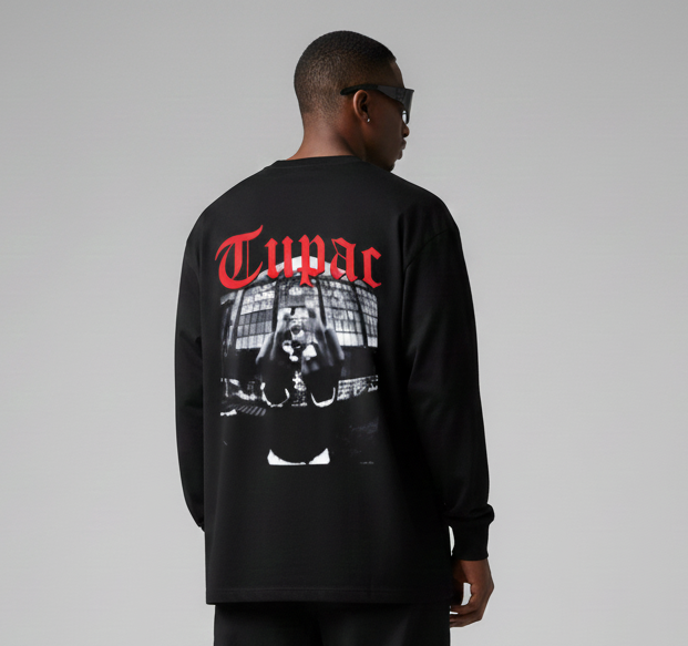 TUPAC Back-Printed Oversized Full Sleeves T-shirt