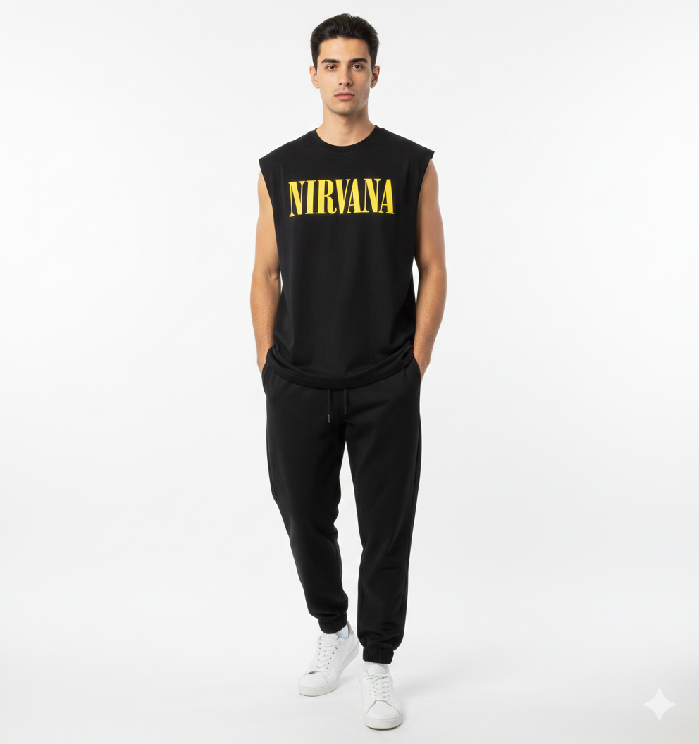 NIRVANA BLACK Back Printed Oversizedg Tank