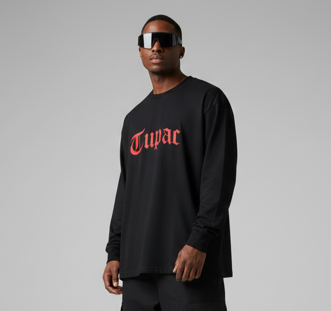 TUPAC Back-Printed Oversized Full Sleeves T-shirt