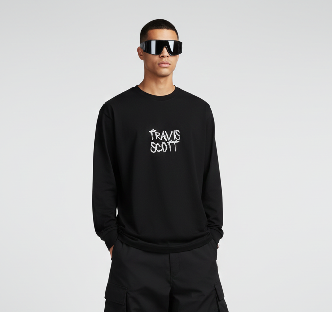 Travis Scott Black Full Sleeves Oversized T-shirt