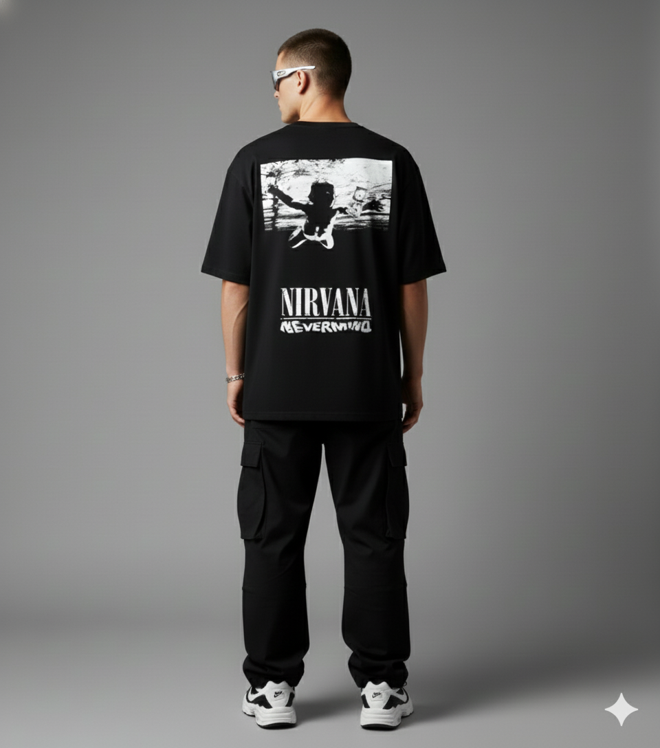 NIRVANA BLACK Back Printed Oversized T-shirt