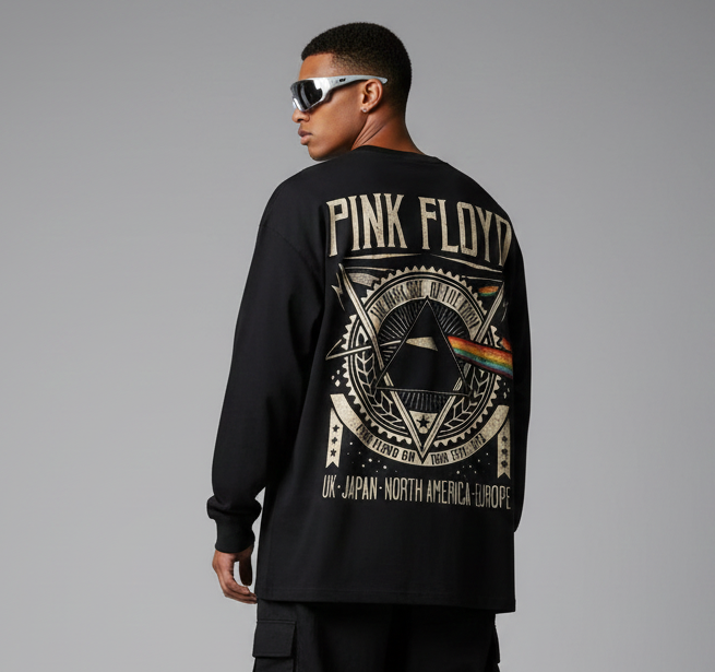 PINK FLOYD DSOTM Back Printed Oversized Full Sleeves T-shirt