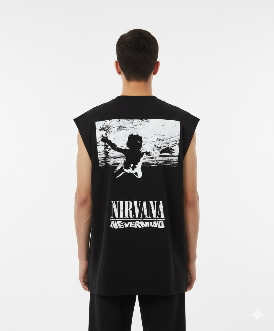 NIRVANA BLACK Back Printed Oversizedg Tank