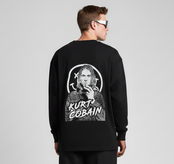 KURT COBAIN Back-Printed Oversized Full Sleeves T-shirt