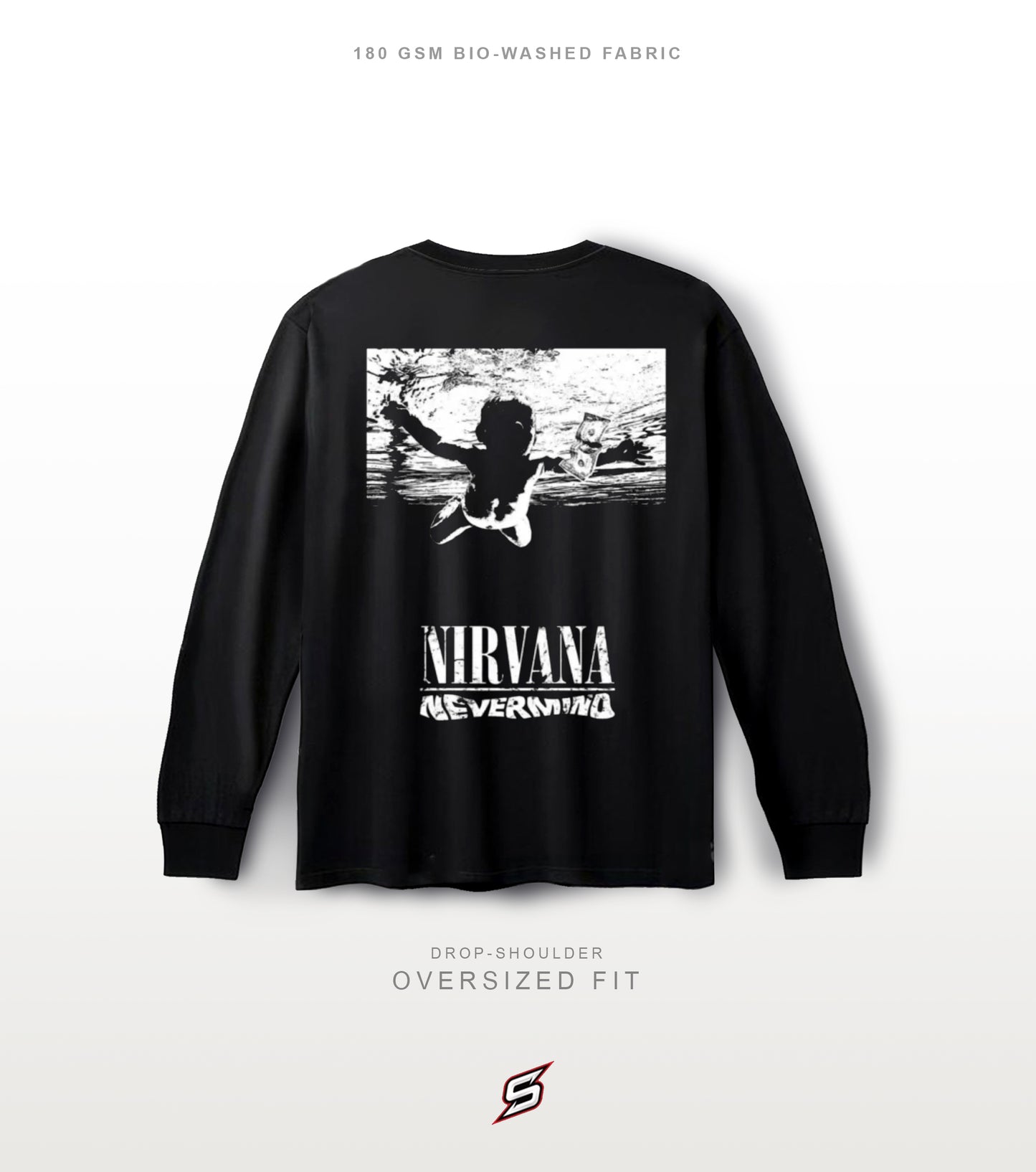 NIRVANA BLACK Full Sleeves Oversized T-shirt