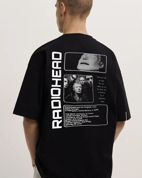 ミュージシャン The Sign Podcast NDIB T-shirt Radiohead RADIOHEAD Black Oversized T-shirt – supremacyclothing